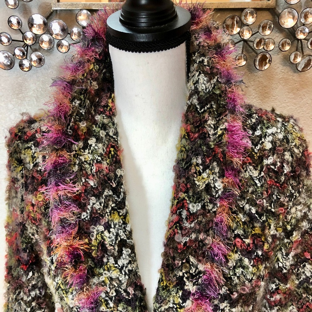 Joseph Ribkoff Jacket Women's 6 Colorful Funky Fuzzy Vintage 90s Statement Piece - Picture 5 of 11